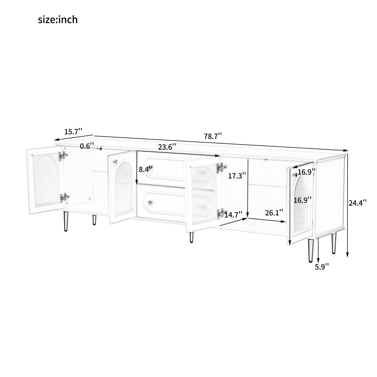 SOFTSEA Modern TV Stand for 80"+ TV, TV Console with 4 Glass Doors, Entertainment Center with 2 Drawers & Storage Cabinets, 78.7" Media Console Table for Living Room, Bedroom, Black SOFTSEA