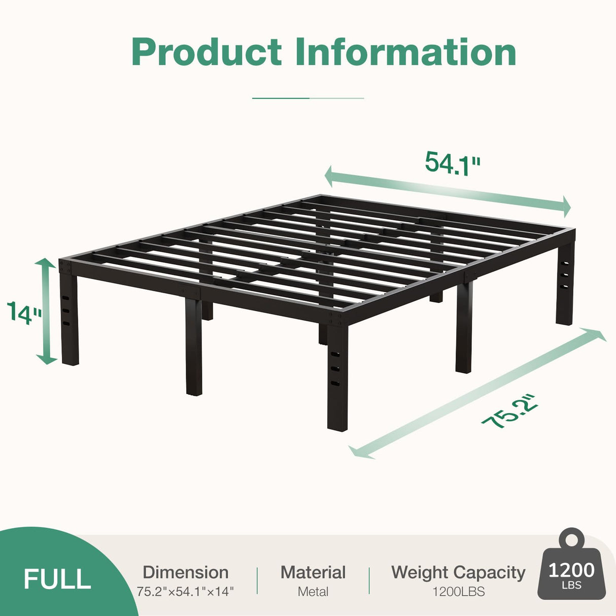 Novilla Full Size Bed Frame, 14 Inch Metal Platform Bed Frame Full Size with Storage Space Under Bed, Heavy Duty Steel Slat Support, Easy Assembly, No Box Spring Needed Novilla