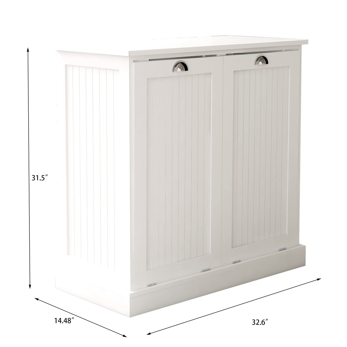 OQSC Double Tilt Out Trash Cabinet Laundry Sorter Cabinet Free Standing Laundry Cabinets and Storage Dog Proof Recycling Cabinet Kitchen Island with Garbage Bin (White) OQSC
