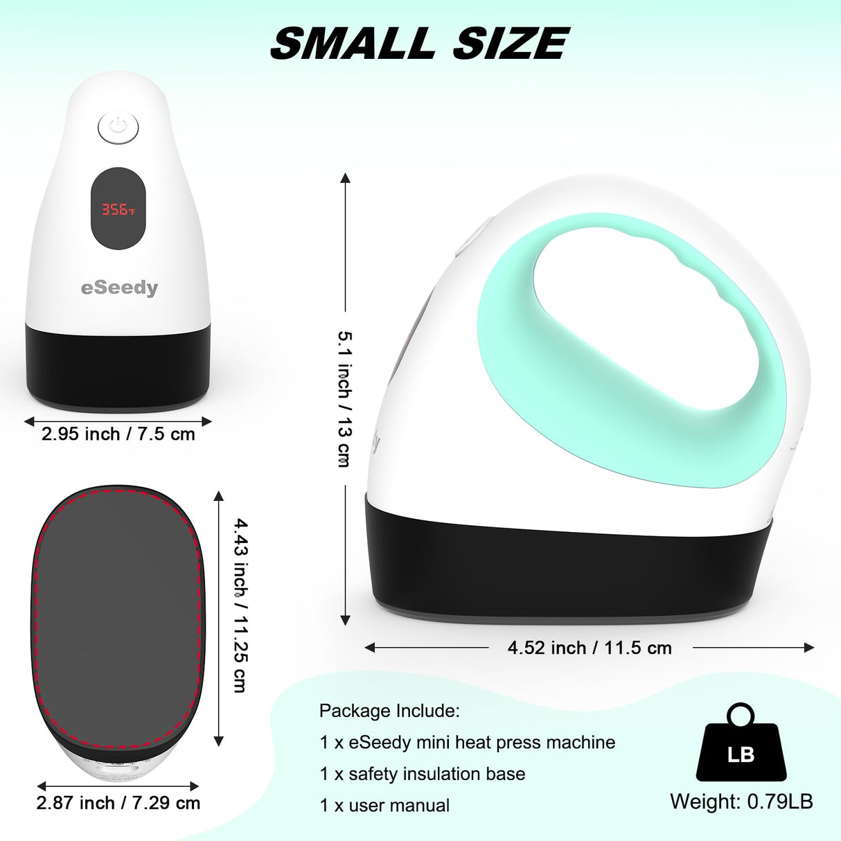 eSeedy Mini Heat Press Machine, 3 Heat Settings& Fast Heating, 15 Mins Auto-Off, Insulated Safety Base, Mini Iron for Crafting, T Shirts, Hats, Heating Transfer Projects(White Green) eSeedy