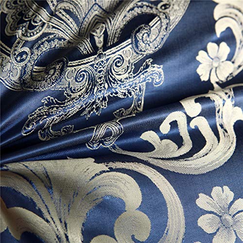 Raytrue-X Comforter Set Satin Silk Blanket All Season Bed Luxury Royal Blue Jacquard Quilt Bedding Sets Matching 2 Pillow Shams (Full/Queen, 88x88 inches, 3 Pieces) Raytrue-X