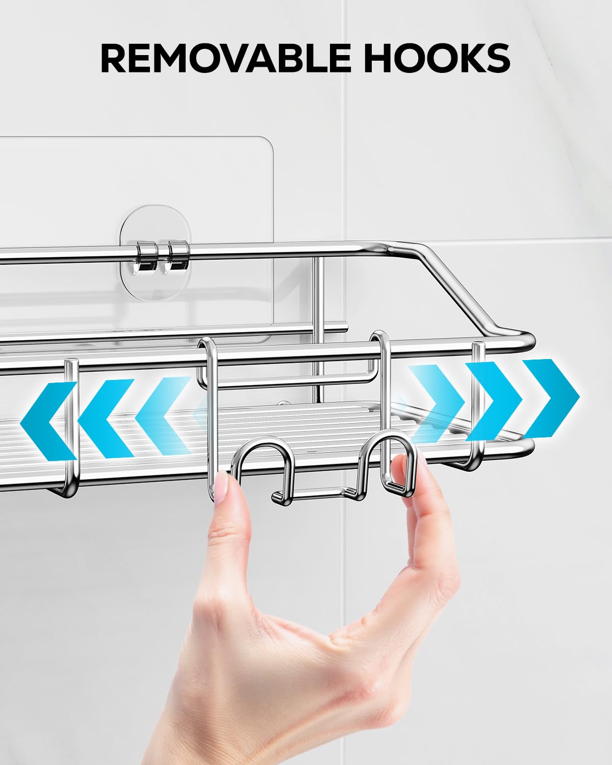 Nieifi Shower Caddy Shelf Storage Rack Adhesive Without Drilling Stainless Steel with Hooks for Washroom, Lavatory, Restroom, Toilet, Bathroom, Kitchen - 2 Pack Nieifi