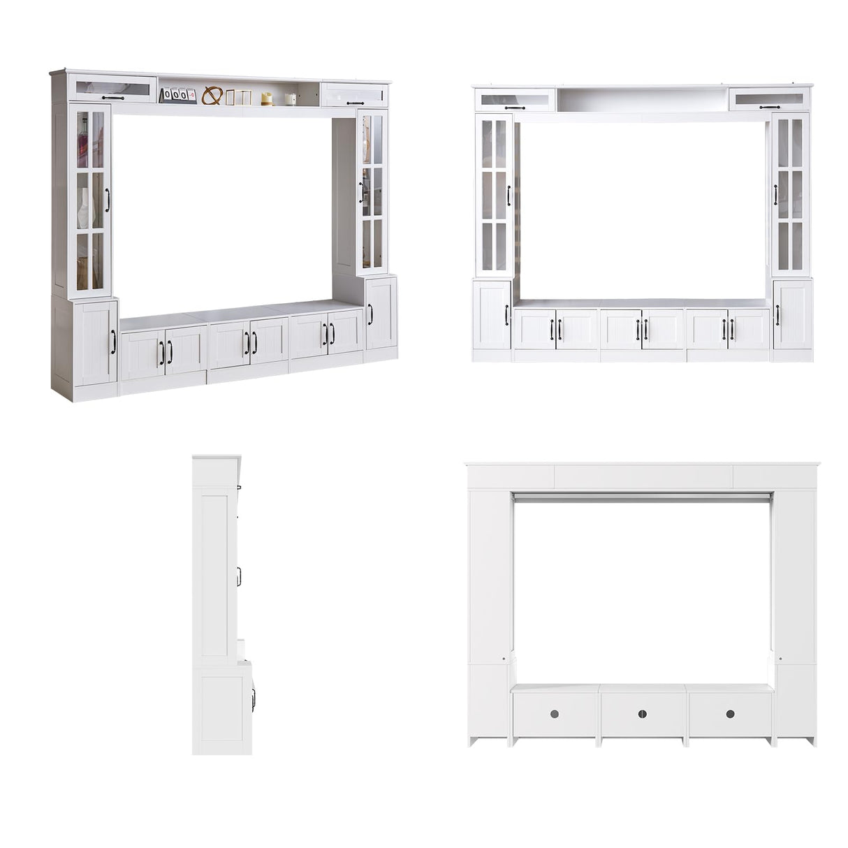 LUXOAK 98" Wide Wall Unit TV Stand with Storage for TVs up to 80", Large Modern TV Console Table with LED Lights, Entertainment Center with Bookshelves for Living Room, White LUXOAK