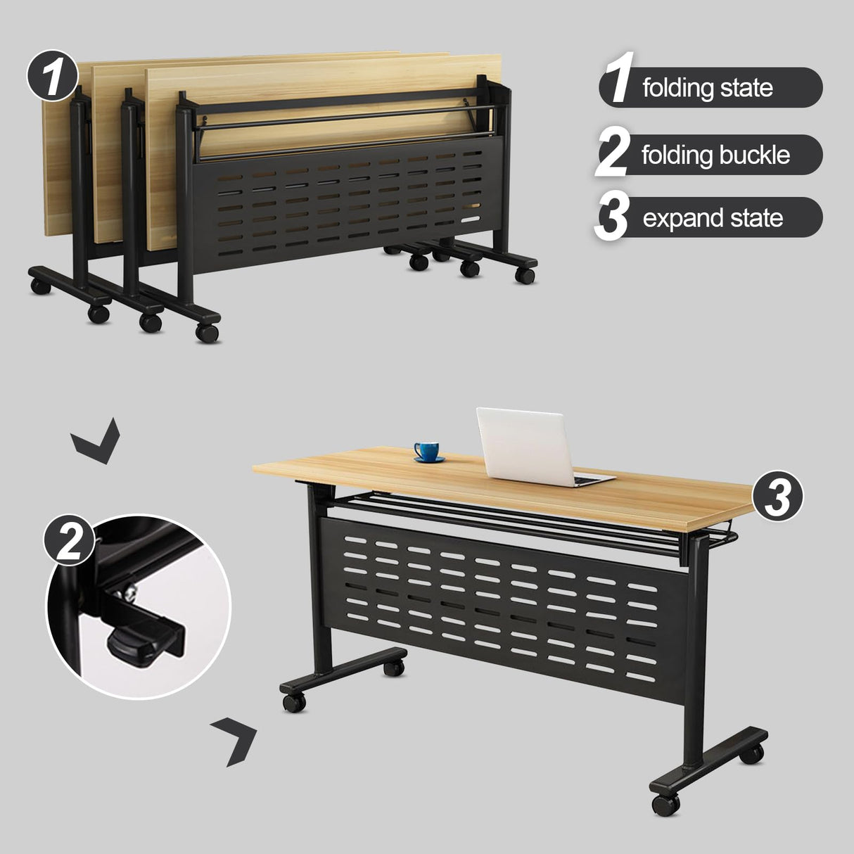 Foldable Conference Table, 6PCS Folding Conference Room Table with Wheels, Flip Top Mobile Training Table, Modern Rectangle Meeting Table for Office Training Room Classroom (6pack 63in) Lrxmastery