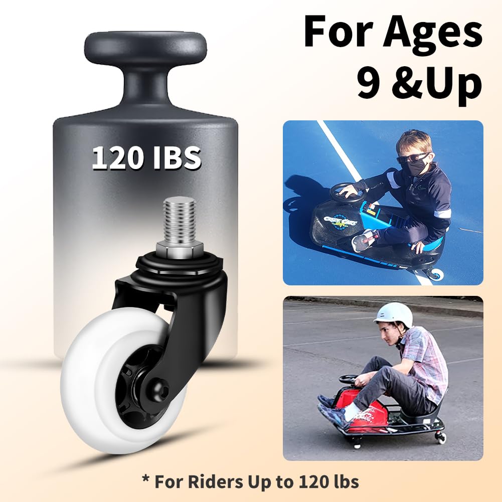 FVRITO 2 Pack Complete Caster Wheels Assembly for Razor Crazy Cart, with Extra 2 Front Rear Premium 76mm x 30mm Replacement Wheels for Crazy Cart CC DLX XL 360 Drifting Go Cart Kart Parts Accessories FVRITO