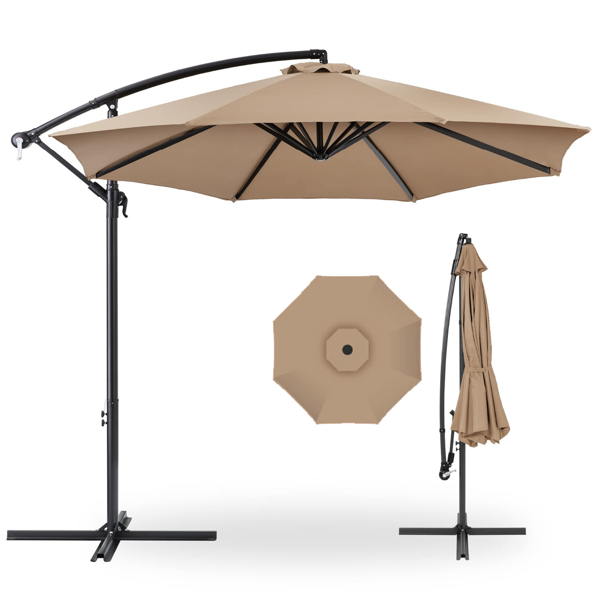 Best Choice Products 10ft Offset Hanging Market Patio Umbrella w/Easy Tilt Adjustment, Polyester Shade, 8 Ribs for Backyard, Poolside, Lawn and Garden - Tan Best Choice Products
