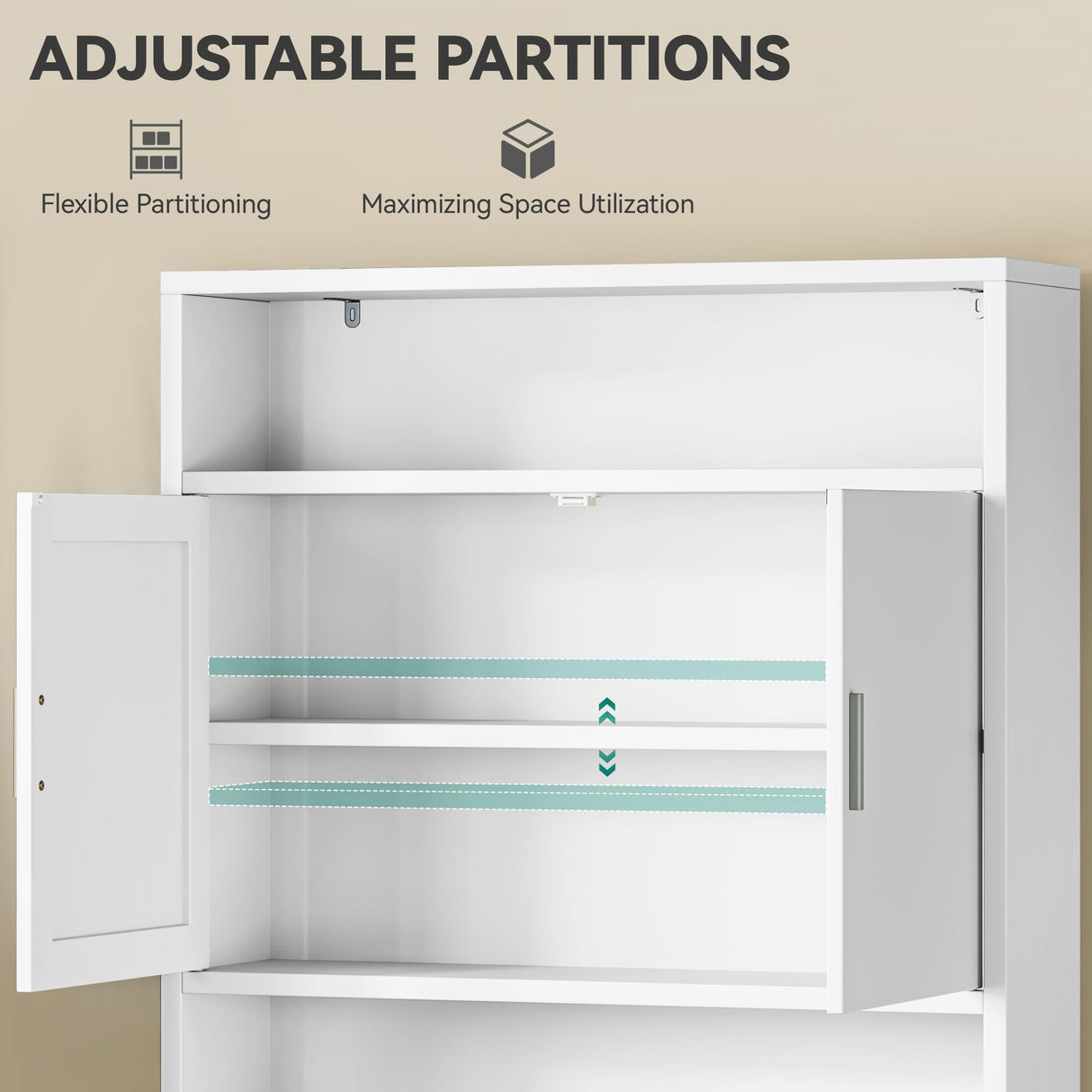 YITAHOME Over The Toilet Storage, Bathroom Storage Over The Toilet, Bathroom Cabinet with Adjustable Shelves, Double Doors, Trash Can Placement Ring, Tissue Box Holder for Bathroom (White) YITAHOME