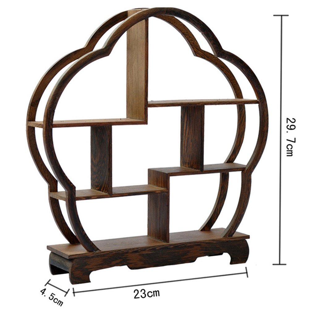 NWFashion Chinese Wooden Rosewood 11" Curio Cabinets Shelf+3PCS Mini Redware 2.5" Teacup (Plum) NWFashion