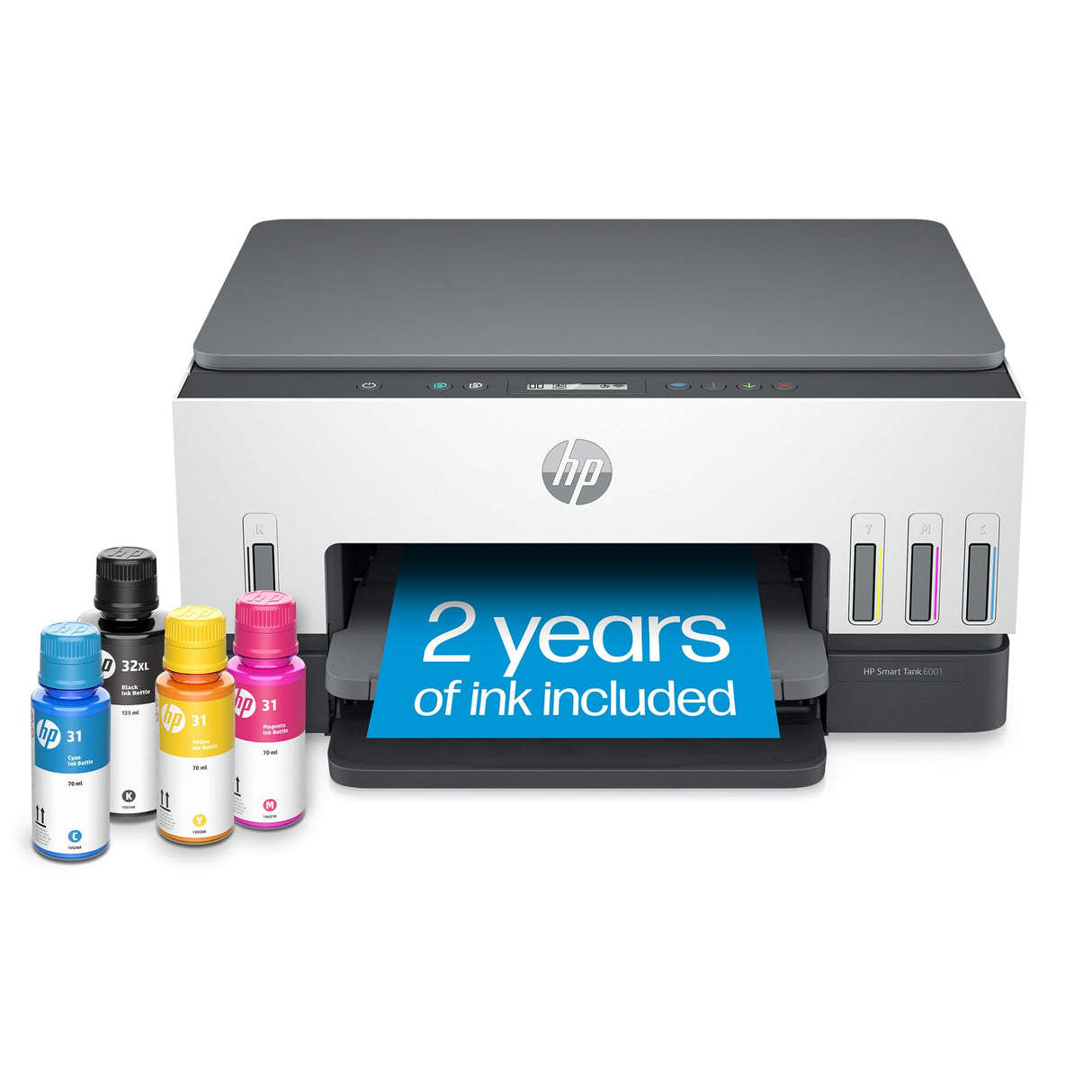HP Smart -Tank 6001 Wireless Cartridge-Free all in one printer, this ink -tank printer comes with up to 2 years of ink included, with mobile print, scan, copy (2H0B9A) HP