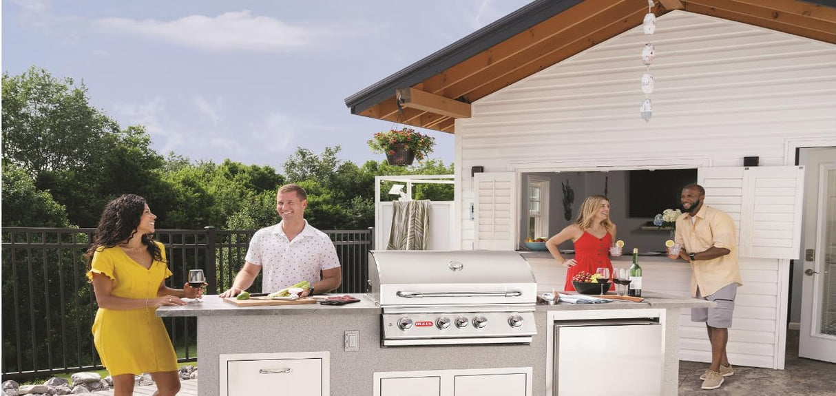 Bullet by Bull Stainless Steel Outdoor Kitchen Grill Set - Built-In Liquid Propane Grill, Perfect for Entertaining -BBQ Kitchen Isl& Bundle - Includes 4 Burner Grill, Double Access Door & Side Burner Bull Outdoor Products