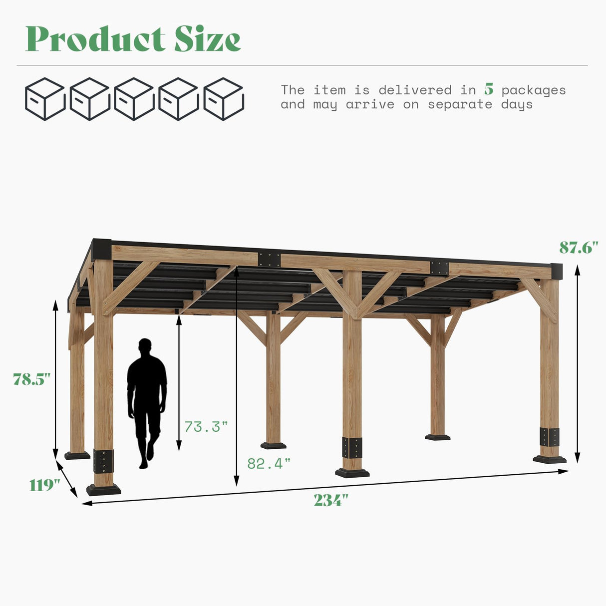AMERLIFE 10 x 20 FT Solid Wood Gazebo with Metal Hardtop, Large Outdoor Grill Canopy with Sloped Roof, Heavy Duty Pergola for Patio, Backyard, Garden, Natural Spruce AMERLIFE