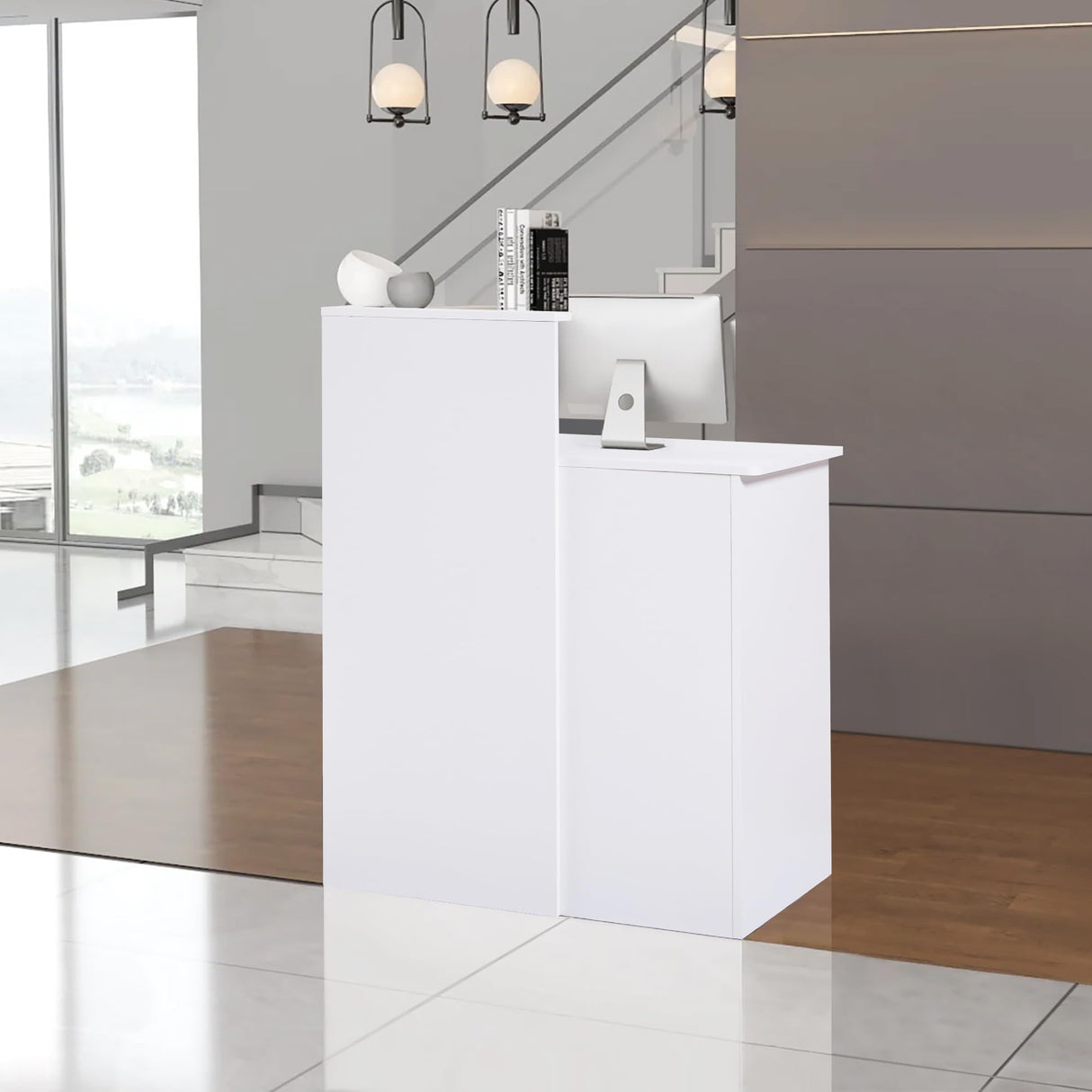 Zethvax Reception Desk with Counter,Small Front Desk with Two Lockable Drawers,Cable Management Holes,Counter Table for Salon Lobby Office Home Zethvax