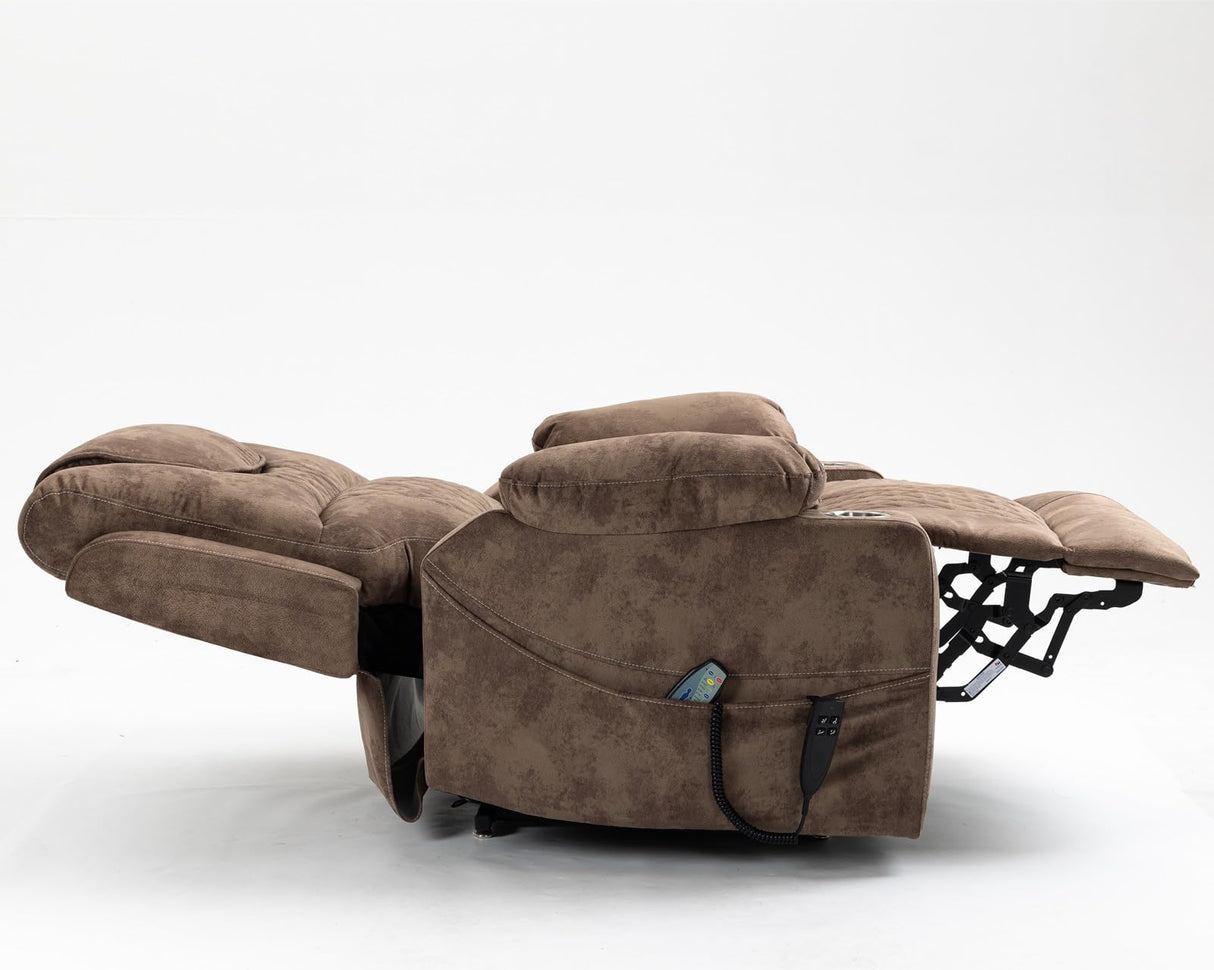 Recliner Lift Chairs for Elderly, 180 Degrees Lay Flat Recliner Chair with Heat and Massage and Cup Holder for Adults 400 lb Capacity (Brown Velvet) LITVZ