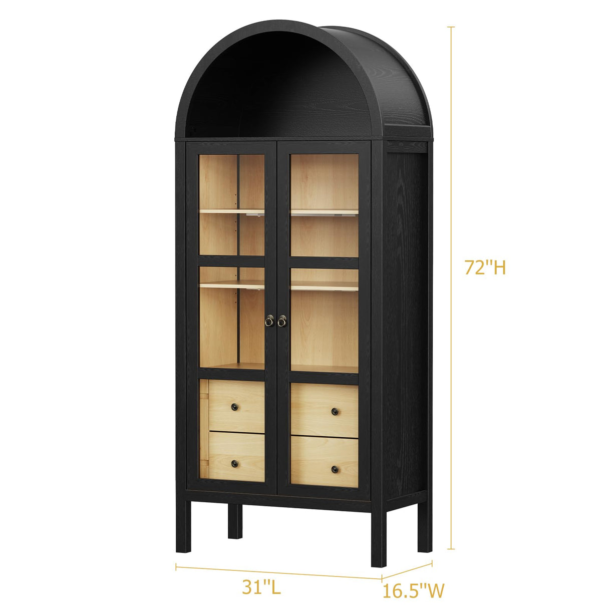 ROOMTEC Modern Farmhouse Arched Cabinet with Auto Sensor Light and Adjustable Shelves in Black Oak ROOMTEC