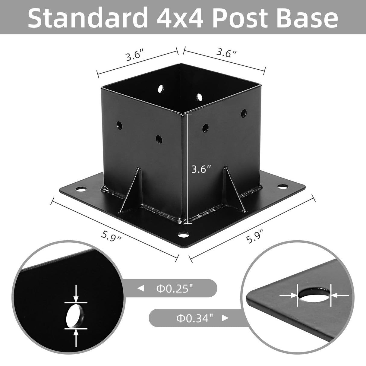 Rasugarlary 4x4 Post Base 6 PCS, Deck Post Anchor Base (Actual 3.6"x3.6") Black Powder Coated Post Bracket Wood Fence Pergola Brackets for Mailbox Railing Porch Rasugarlary