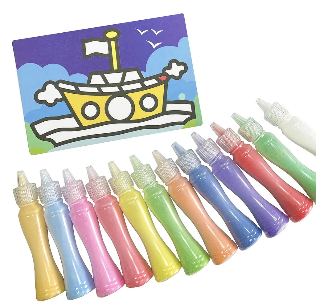 JKanruh 48 Pcs Art Kits,12 Color Sand Art Kits with 24 Sheets Sand Art Painting Cards,12 Sheets Magic Sticker Painting Set for Arts and Crafts,DIY Painting,Drawing JKanruh