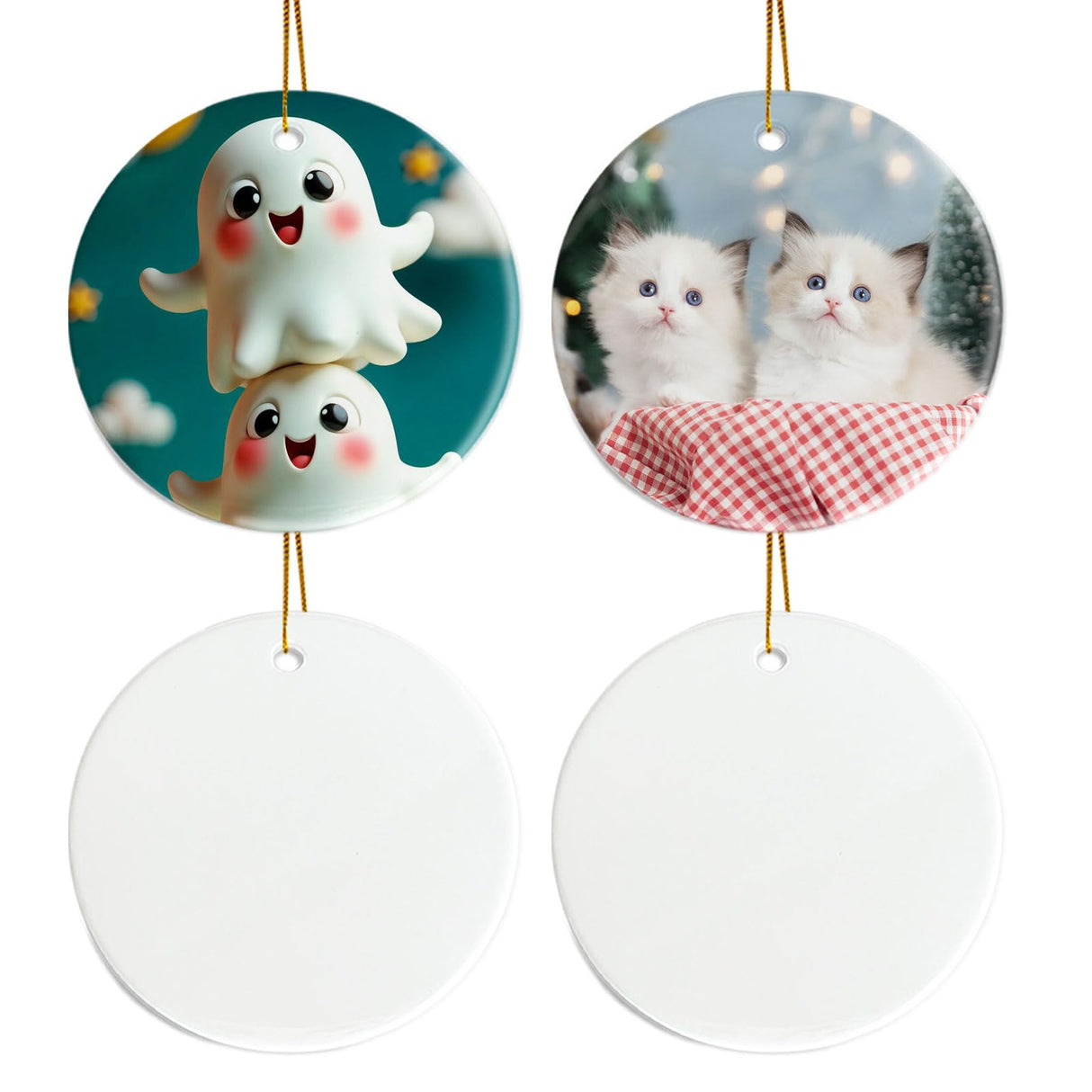 Sublimation Ceramic Ornaments Personalized White Round Porcelain Ornaments for Xmas Tree - Bulk Ceramic Discs, Sublimation Ornament Blanks Ideal for Heat Press Printing (4, Round) WTQR