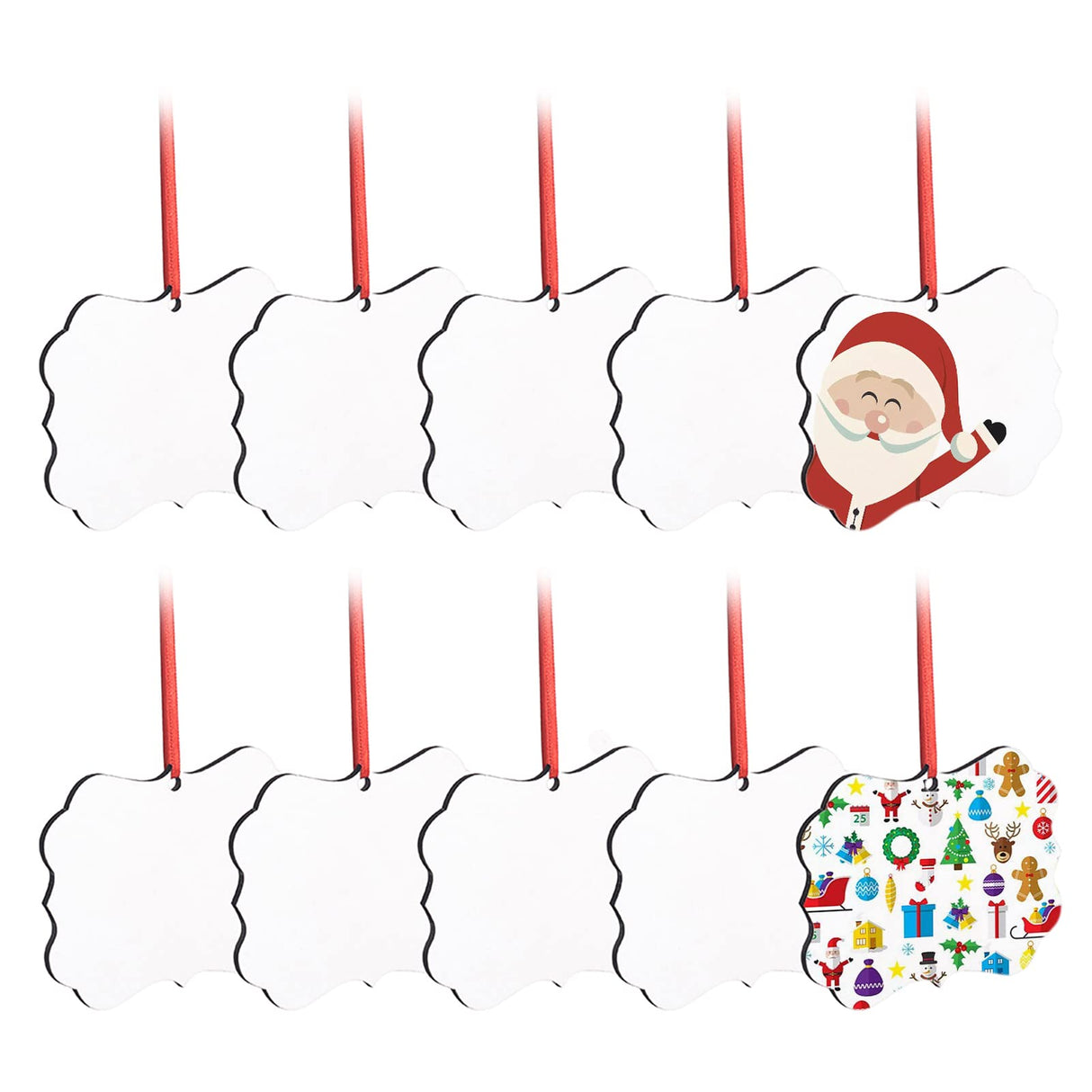 4.3" × 3.1" Christmas Ornament Blank 10 Pieces Sublimation Blanks Ornaments with Red String for Crafting DIY Personalized Christmas Tree Home Decor Bulk HooAMI