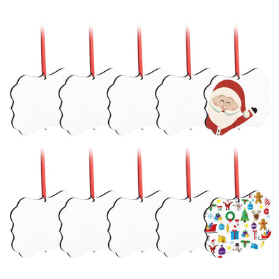 4.3" × 3.1" Christmas Ornament Blank 10 Pieces Sublimation Blanks Ornaments with Red String for Crafting DIY Personalized Christmas Tree Home Decor Bulk