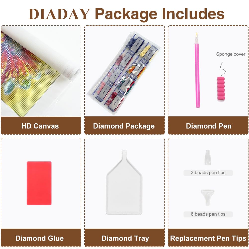 DIADAY Yin Yang Diamond Art Kits for Adults, Buddha & Mandala Diamond Painting Kits for Adults, 5D Full Drill Round Diamond Art, DIY Gem Craft Home Wall Decor Gift 12 x 12 Inches DIADAY