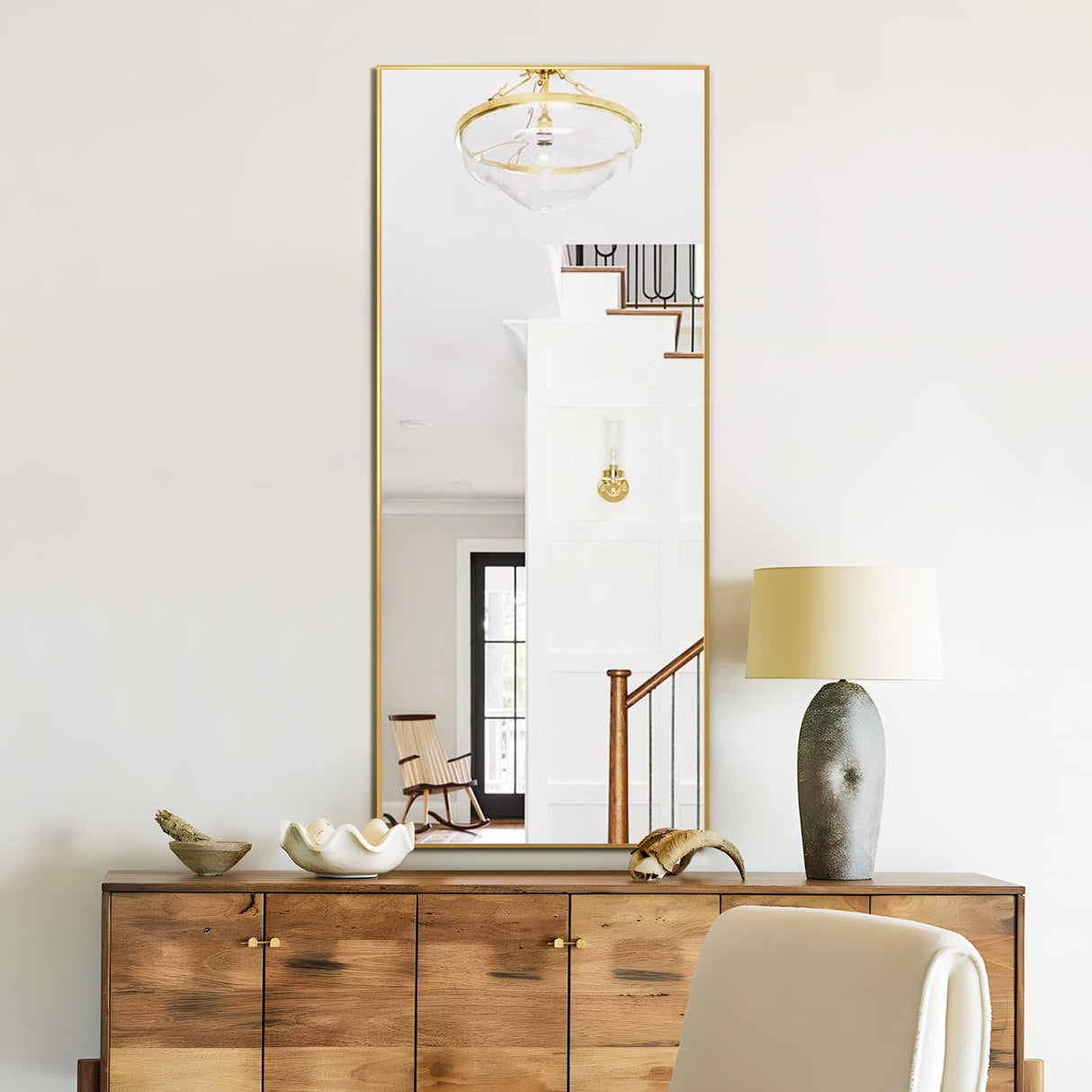 HIGREENA Full Length Mirror, 56"x20" Full Body Mirror, Floor Mirror with Aluminum Alloy Frame, Free Standing Mirror, Mirror Full Length Hanging or Leaning Against Wall, Gold HIGREENA