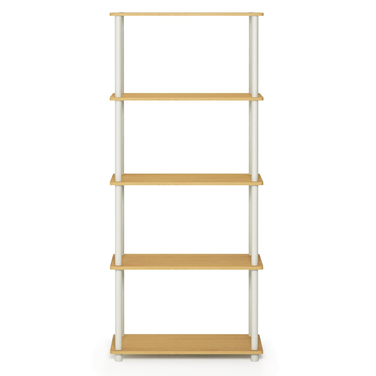 Furinno Turn-N-Tube 5-Tier Multipurpose Shelf / Display Rack / Storage Shelf / Bookshelf, Round Tubes, Beech/White Furinno