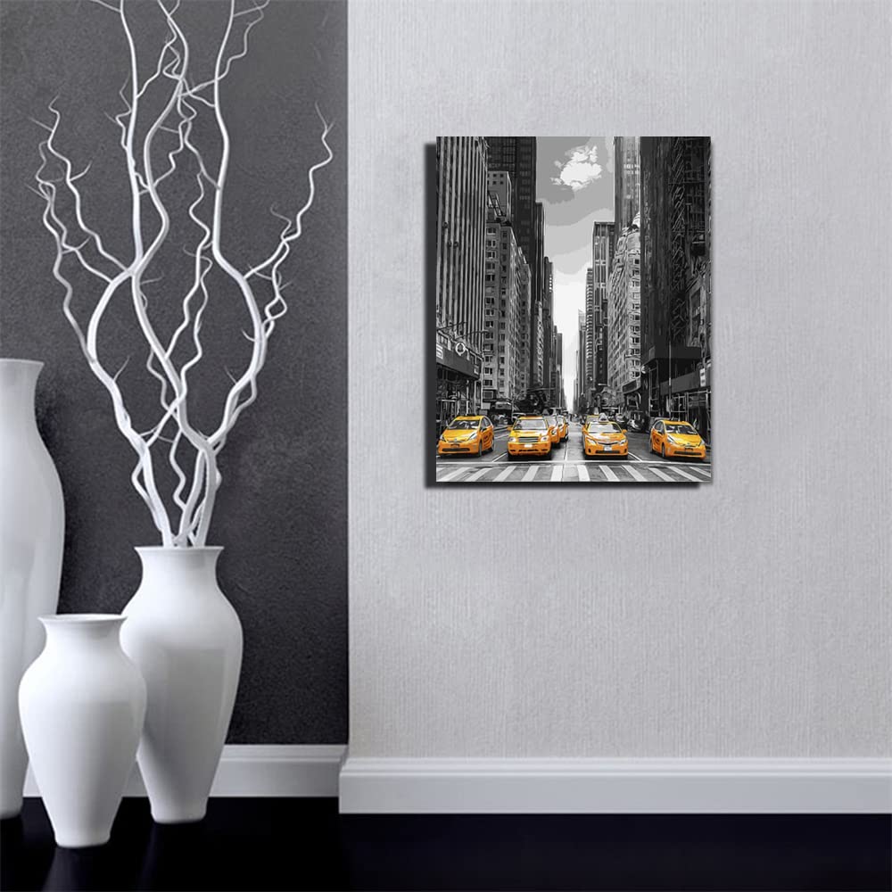 ABEUTY DIY Paint by Numbers for Adults Beginner, Yellow Car Street 16x20 inches Fun DIY Adult Arts and Crafts Kits (No Frame) ABEUTY