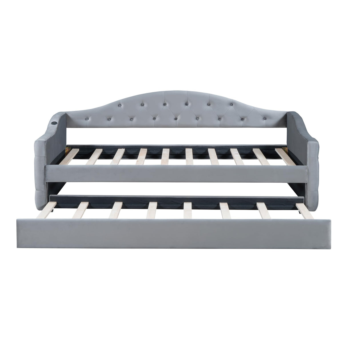 Bellemave Twin Size daybed Frame with Trundle for Adults, Kids, Girls, Teens, Tufted daybeds with Trundle for Living Room, Velvet, (Mattress not Included), Gray Bellemave