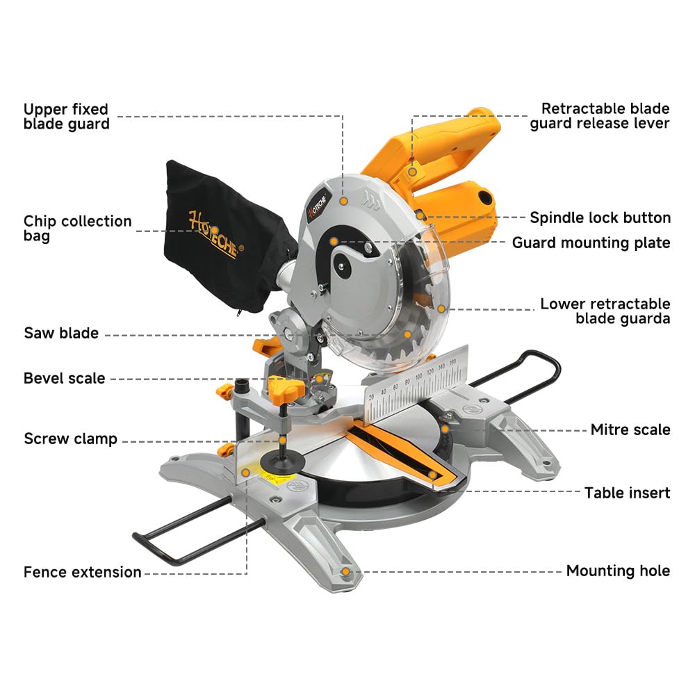 Hoteche Miter Saw 8-1/4-Inch Table Saw 11-Amp Single Bevel Compound Saw Chop Wood Circular Saw with Saw Blade Hoteche