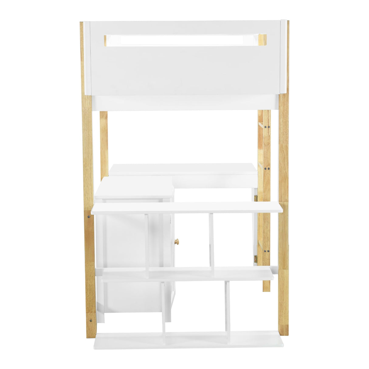 Merax Twin Size Wood Loft Bed with Built-in Storage Cabinet and Cubes, Foldable Desk, White Merax