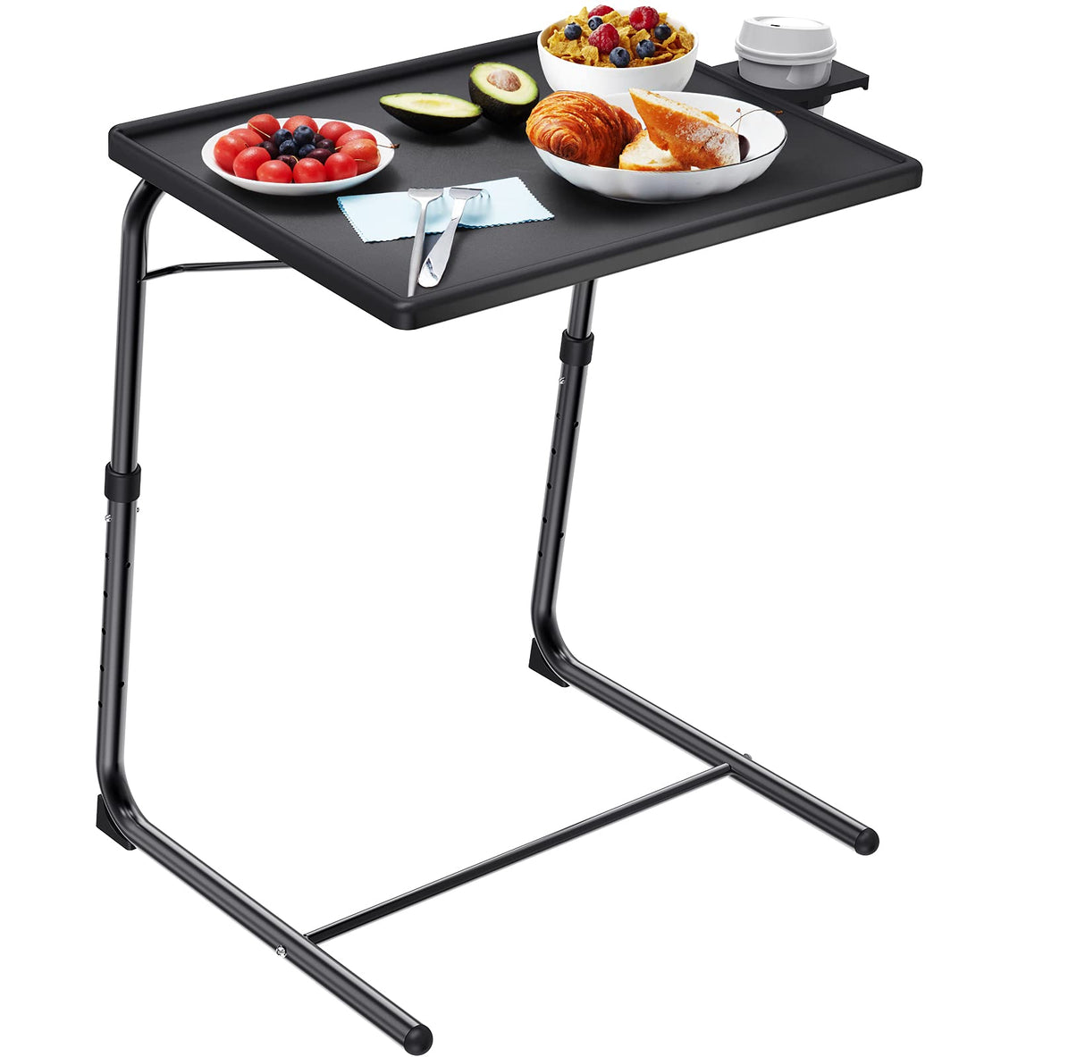 Adjustable TV Tray Table - TV Dinner Tray on Bed & Sofa, Comfortable Folding Table with 6 Height & 3 Tilt Angle Adjustments (Black) HUANUO