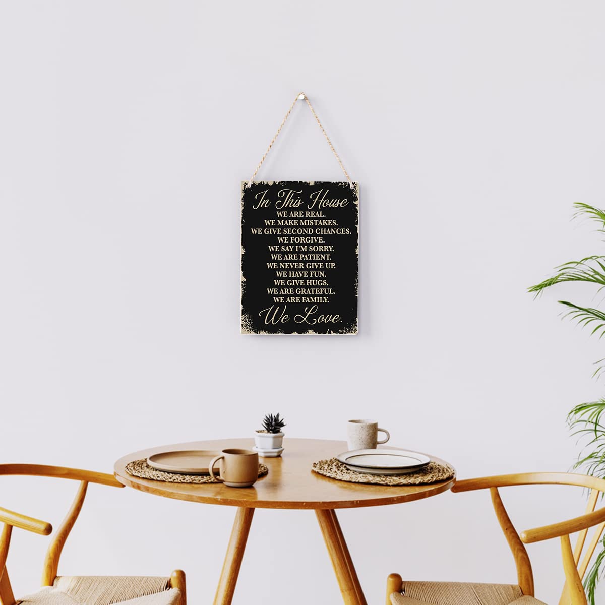 In This House Wooden Hanging Sign, House Rules Signs, Farmhouse Living Room Home Decor Wall Art, Inspirational Family Quote, Scripture Wooden Hanging Sign for Farmhouse Home Wall Art Decoration BELLOWDEER