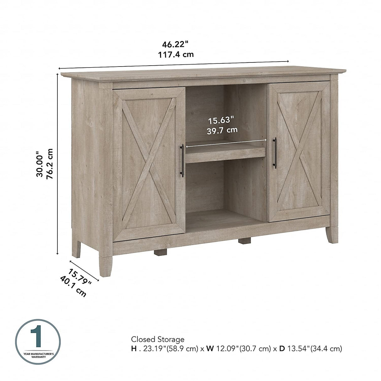 Bush Furniture Key West 30-inch Accent Cabinet with Doors and 4 Shelves, Washed Gray (KWS146WG-03) Bush Business Furniture