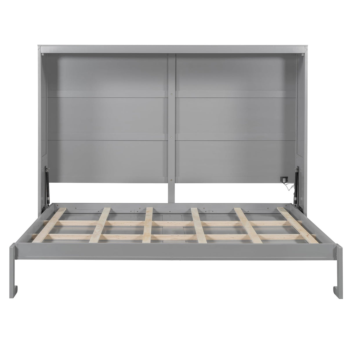 Ball & Cast Queen Size Murphy Bed Wall Bed with LED Lights and Dual Piston Metal Folding Mechanism Designed,Wood Hideaway Cabinet Platform Bedframe w/Slat Support,can be Folded,for Small Room,Gray Ball & Cast
