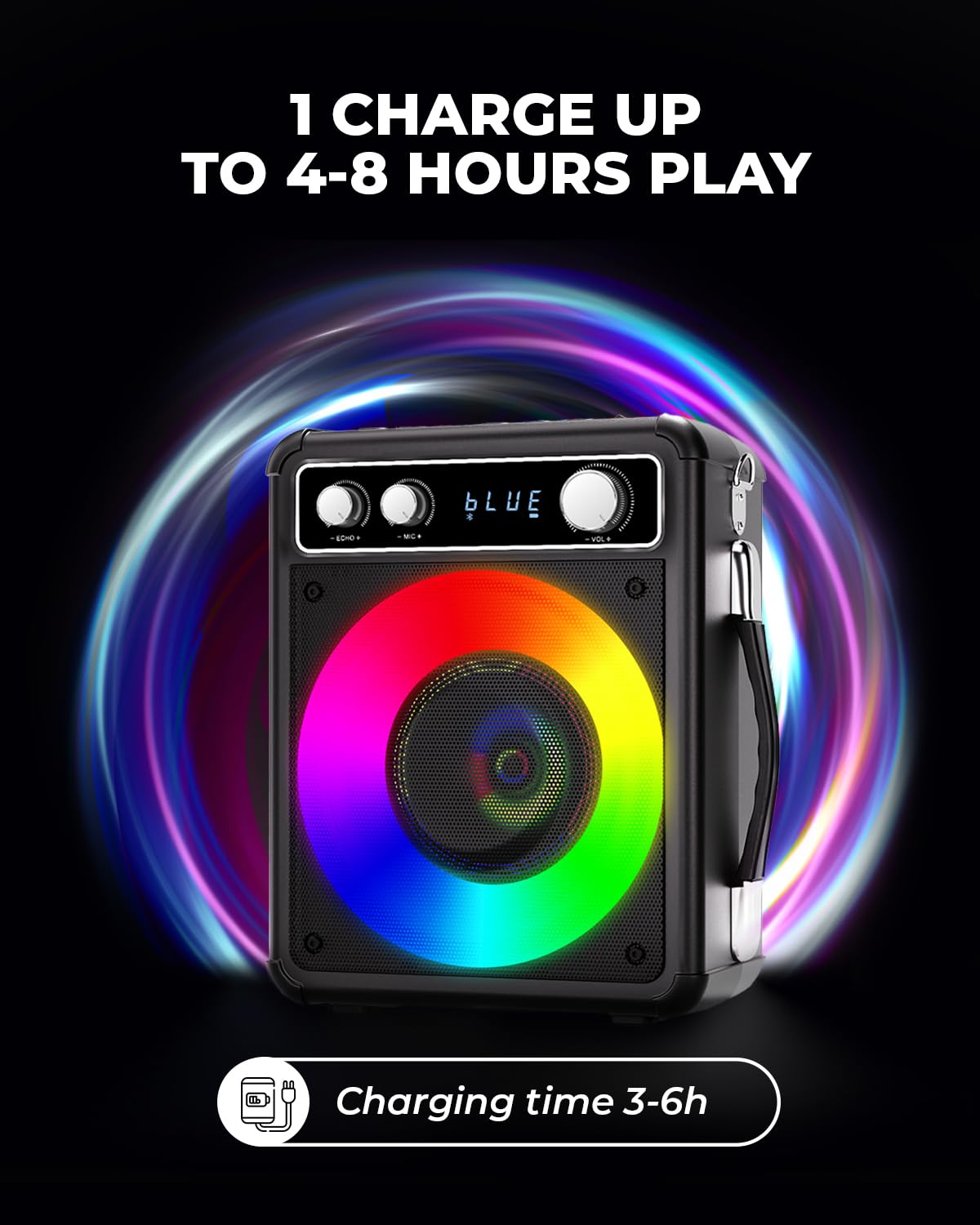 VOSOCO Karaoke Machine, Portable Bluetooth Karaoke Speaker with 2 Wireless Microphones, PA System for Adults Kids with LED Lights, Supports REC/FM/AUX/USB/TF for Home Party VOSOCO