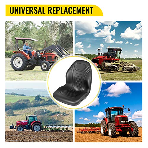 VEVOR Universal Lawn Tractor Seat Replacement, Compact High Back Mower Seat, Black Vinyl Forklift Seat, Central Drain Hole Skid Steer Seat with Mounting Bolt Patterns of 8" x 11.5" & 11.25" x 11.5" VEVOR