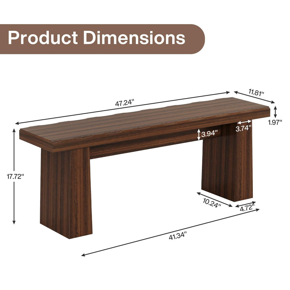 Tribesigns Wooden Entryway Bench, 47-Inch Wood Dining Table Bench with Sturdy Frame for Dining Room Bedroom Living Room Hallway Kitchen, Easy Assembly (Walnut) Tribesigns