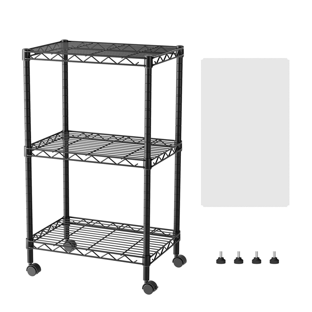 SINGAYE 3 Small Shelves Storage Shelf Wire Shelving Unit Metal Shelf Adjustable Organizers Storage Shelving with Wheels for Bathroom Laundry Room Kitchen Pantry12”D x 18”W x 30.5”H Black SINGAYE