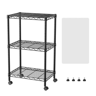 SINGAYE 3 Small Shelves Storage Shelf Wire Shelving Unit Metal Shelf Adjustable Organizers Storage Shelving with Wheels for Bathroom Laundry Room Kitchen Pantry12”D x 18”W x 30.5”H Black