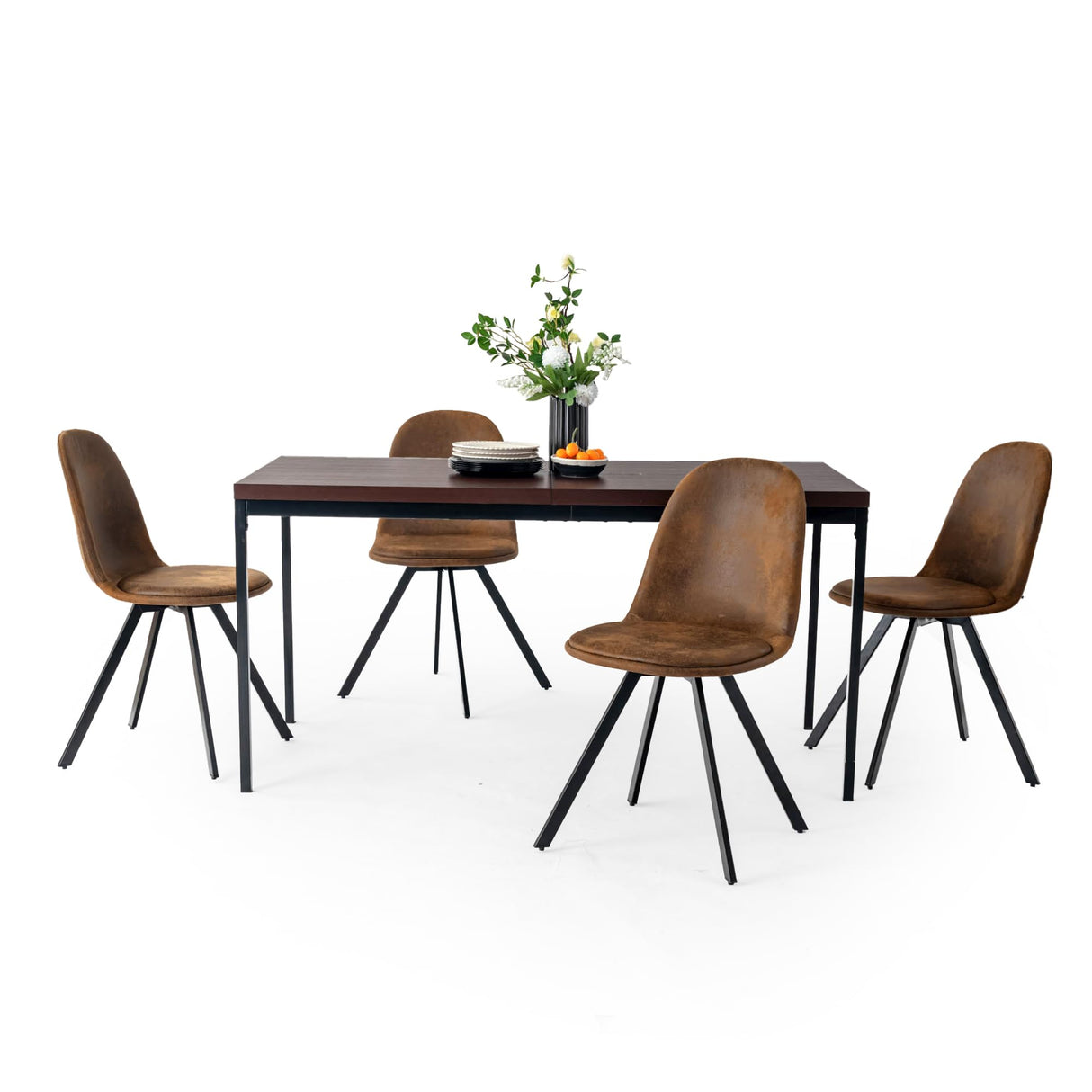 Homy Casa 5 Piece Mid-Century Modern 59" Rectangular Table & Chair Set for Dining Kitchen Room, 4 Upholstered Swivel Chairs in Suede Brown Homy Casa