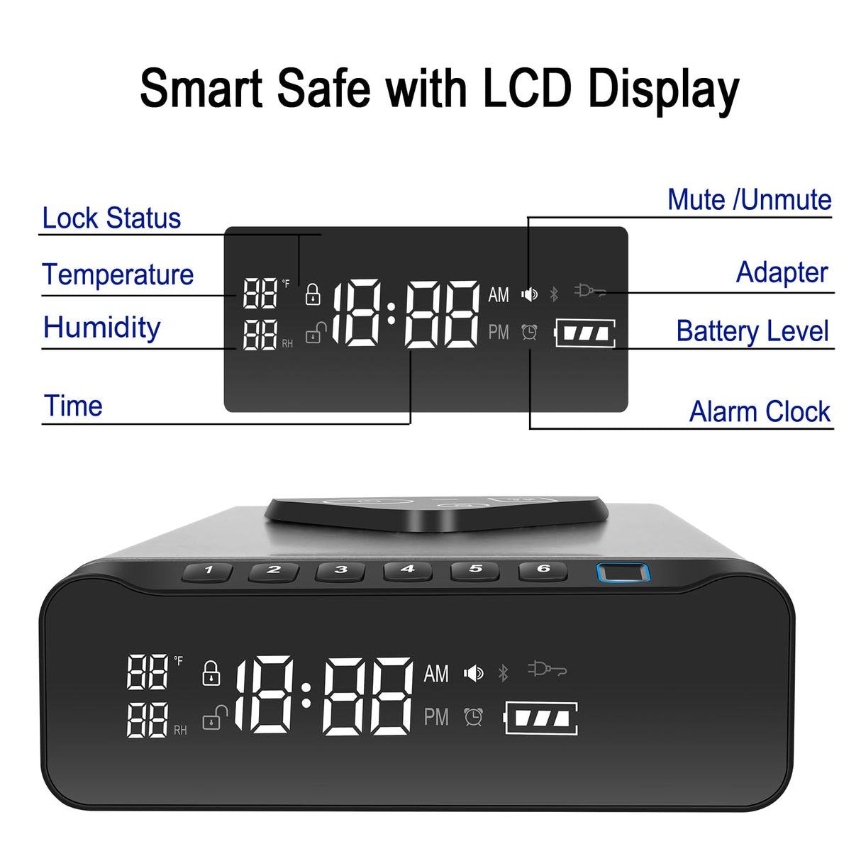 FTOP Biometric Fingerprint Gun Safe, Clock Handgun Safe with 3-in-1 Watch & Phone Wireless Charging, Drawer Lock for Hand guns, Cash, Valuables- with Humidity Reader|Temperature| Alarm Clock| Screen FTOP