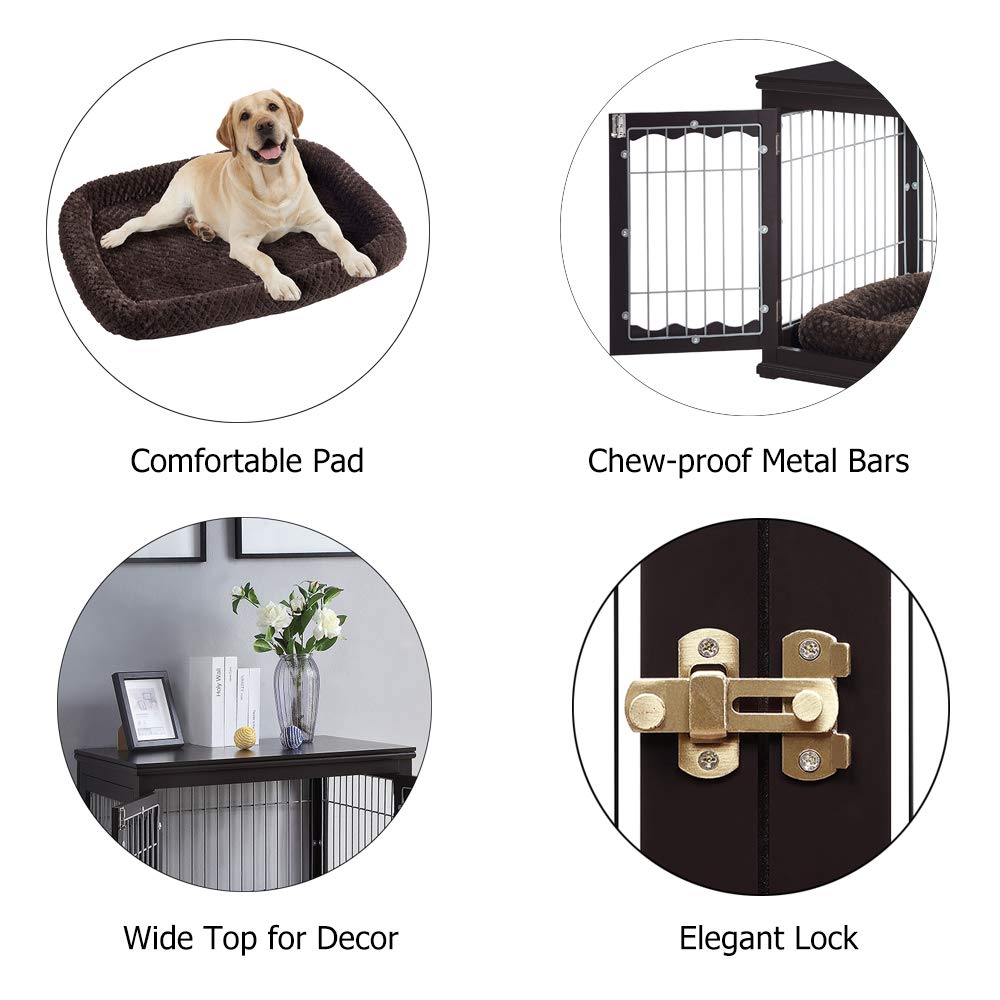 unipaws Furniture Style Dog Crate for Medium Large Dogs, Indoor Aesthetic Dog Stuff Kennel, Modern Decorative Wood Wire Pet House Dog Cage, Pretty Cute End Side Table Nightstand, Espresso… unipaws