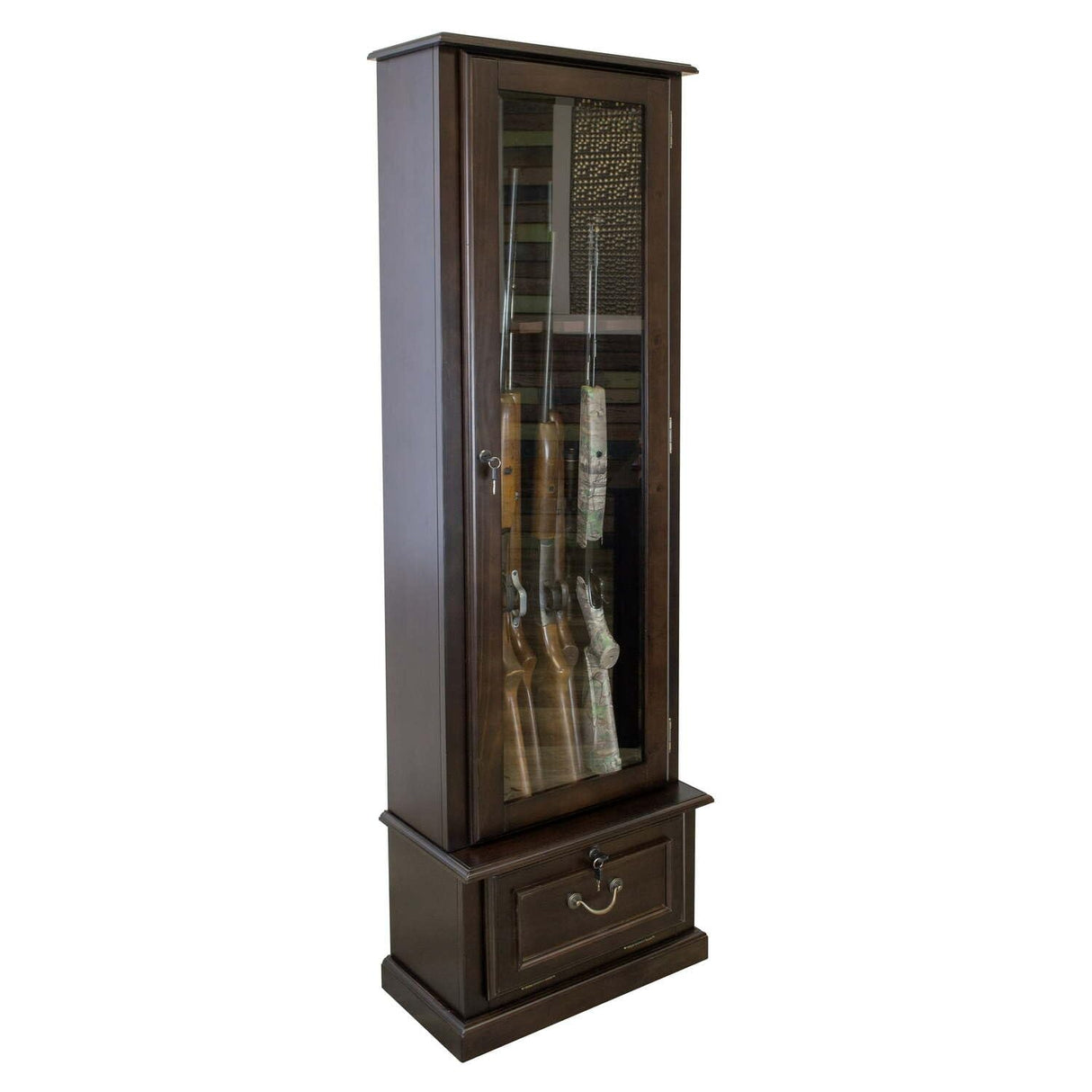 HomeStock 8 Gun Cabinet with Locking Tempered Glass Door and Locking Drop Down Door, Safe Gun Cabinet HomeStock