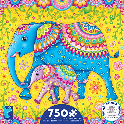 Ceaco - Groovy Animals - Elephants - 750 Piece Jigsaw Puzzle Ceaco