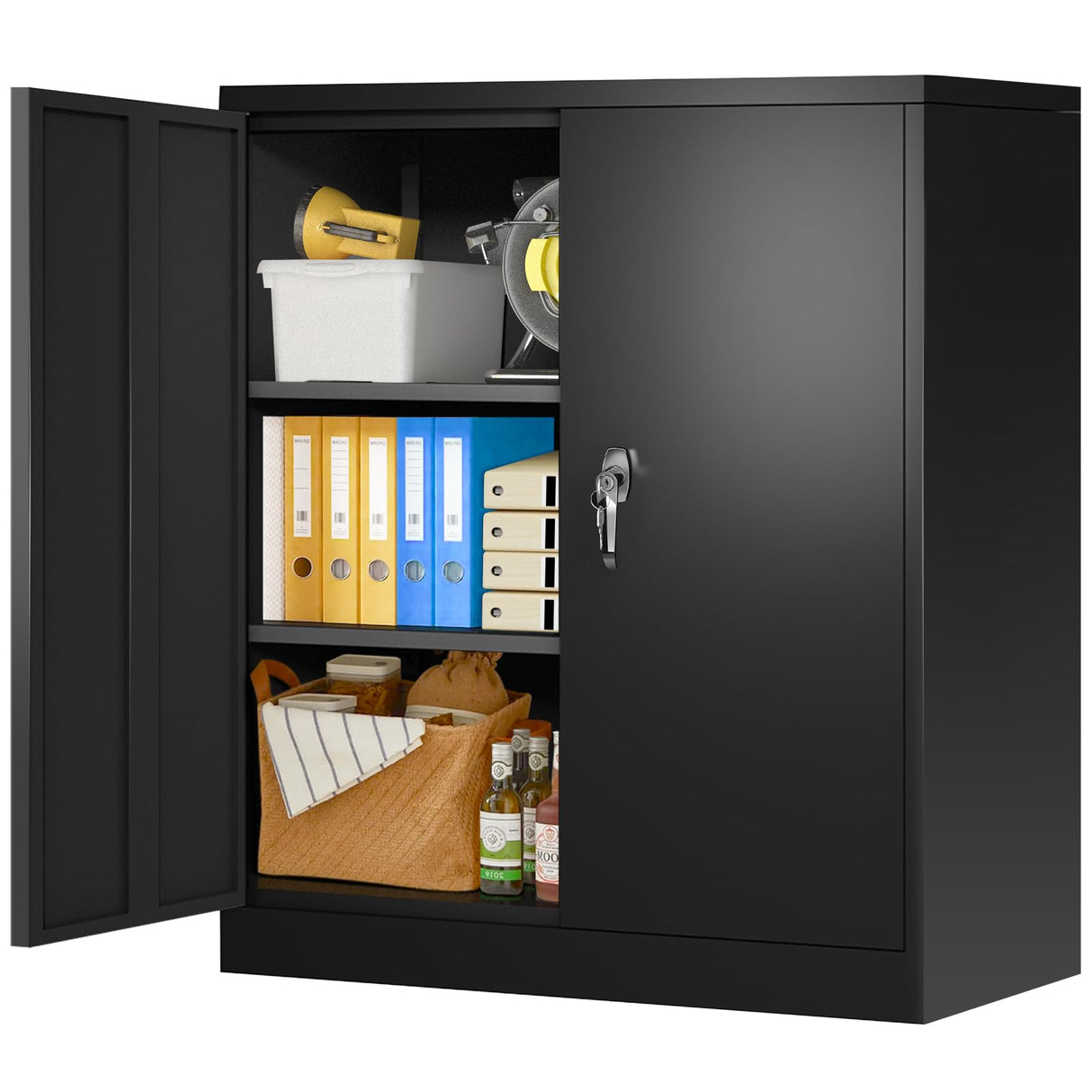 Greenvelly Metal Garage Storage Cabinet, Black 36" Locking Cabinet with 2 Doors and 4 adjustable Shelves, Steel Storage Cabinet with Lock, Locking Metal Filing Cabinet for Home Office, School, Garage Greenvelly
