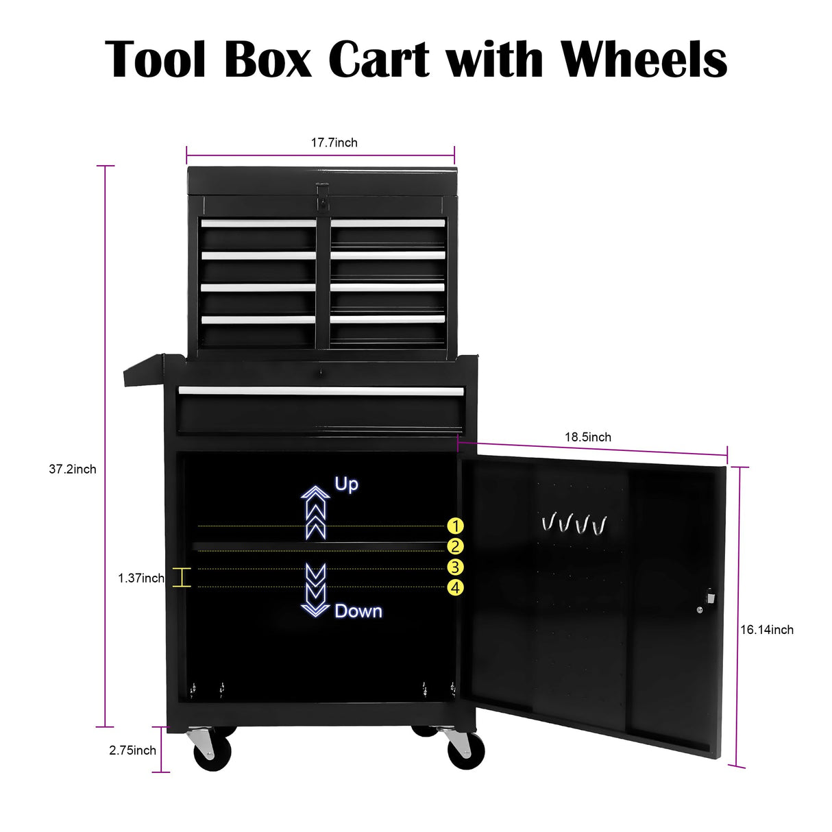 nifoti 5 Drawer Rolling Tool Chest,Tool Storage Cabinet & Tool Box Cart with Wheels, Big Tool Storage Removable Tool Box Combo,Tool Storage Box for Garage Warehouse Workshop,Tool Case nifoti
