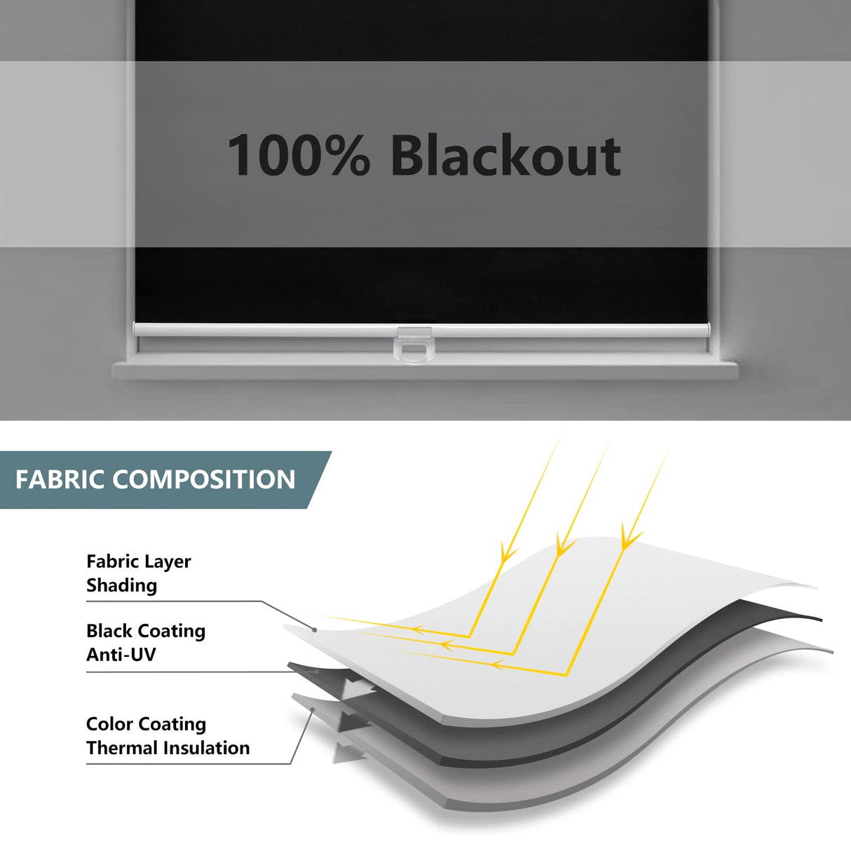 AOSKY Cordless Roller Shades Blackout Blinds for Windows Room Darkening Rolled Up Shades with Spring System, UV Protection Window Shades Door Blinds for Home and Office (23" W x 72" H, Black) AOSKY