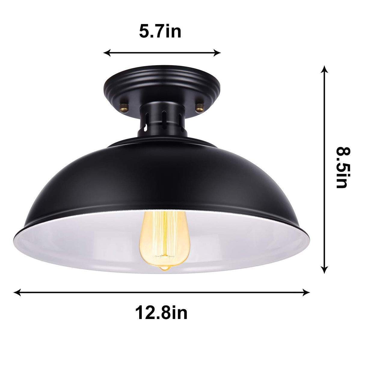 Vintage Rustic Semi Flush Mount Light, Farmhouse Black Ceiling Fixture, Industrial Lights for Hallway, Stairway, Foyer, Kitchen, Porch, Entryway (2 Pack) Wegitcs