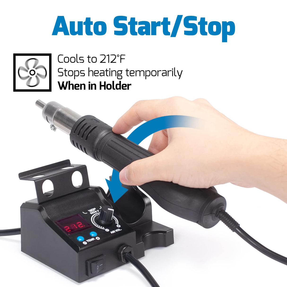 WEP 8858-V Hot Air Rework Station Kit with Compact Size, Integrated Nozzle Holder, 3 Nozzles, 2 Tweezers, Adjustable Temperature& Air Volume, PID Program, °C/°F Conversion and More WEP