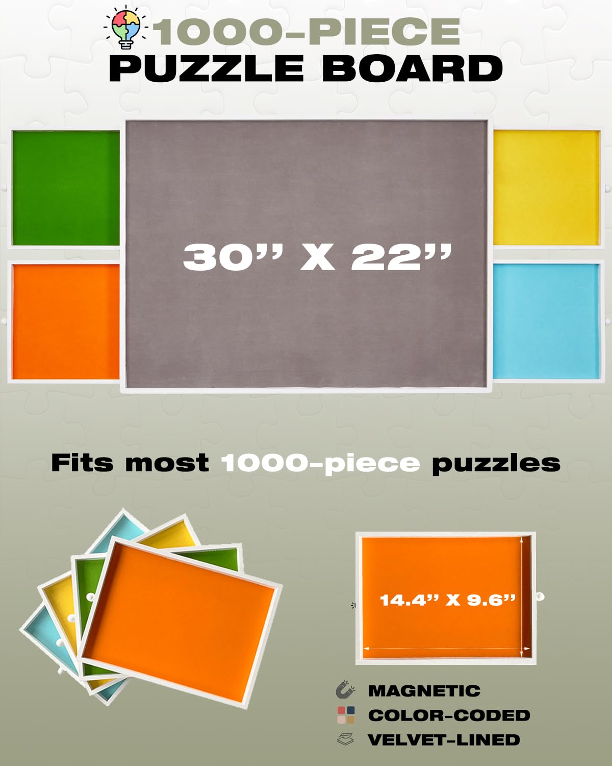 1000 Piece Rotating Jigsaw Puzzle Board with Color-Coded Drawers and Cover, Smooth Wooden Lazy Susan Spinning Puzzle Table, 30'' x 22'' Swivel Puzzle Plateau for Adults and Children, Velvet-Lined XIJ